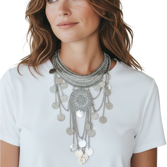 Jewelry - Silver Statement Necklace set with earrings